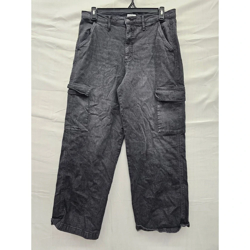 Jessica Simpson Womens High Rise Wide Leg Cargo Jeans Black Cotton Blend Size 12